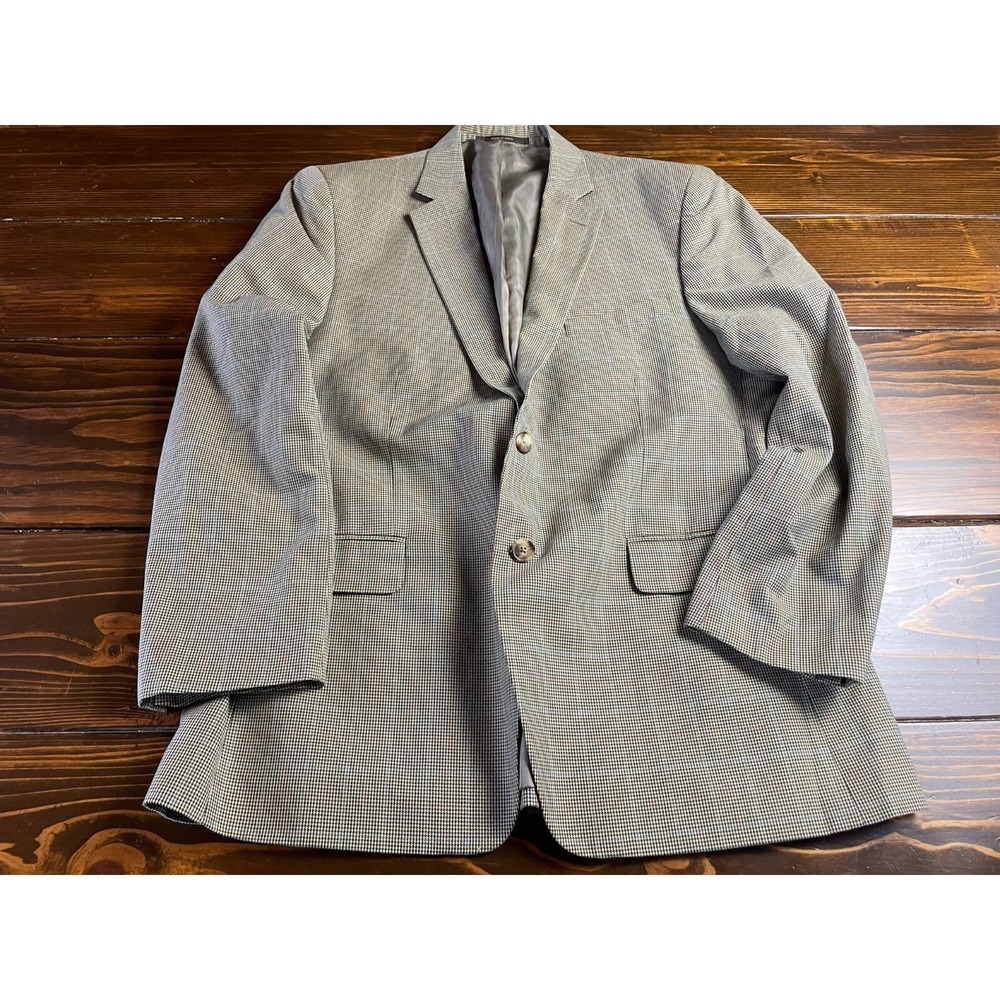 Tasso Elba Jacket, Men's 44R, Tan Black Blue Red, Check,Suit Coat, Shoulder Pads